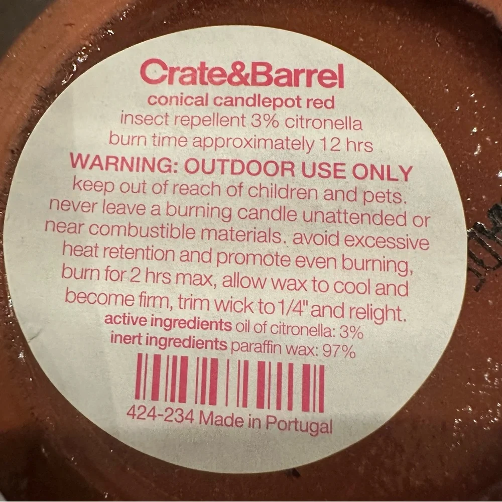 Crate&Barrel Citronella Red Conical Candlepot Set